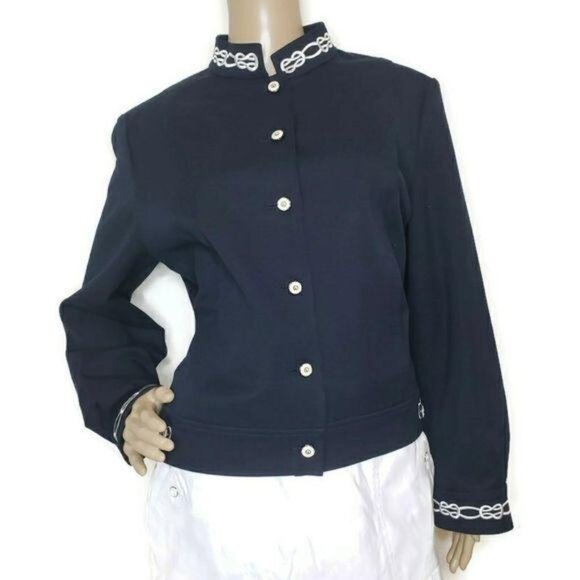 St. John Sport By Marie Gray Navy Jacket Embroidered Chain Accent Womens M - Picture 7 of 8